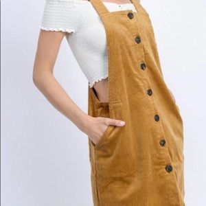 Brown Corduroy Overall Dress w/ Pockets